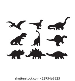 Dinosaurs and Jurassic dino monsters icons. Vector silhouette of triceratops or T-rex, brontosaurus or pterodactyl and stegosaurus, pteranodon or ceratosaurus and parasaurolophus reptile