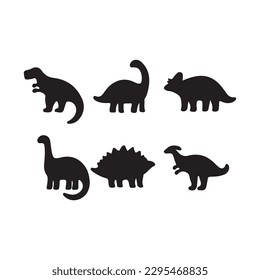 Dinosaurs and Jurassic dino monsters icons. Vector silhouette of triceratops or T-rex, brontosaurus or pterodactyl and stegosaurus, pteranodon or ceratosaurus and parasaurolophus reptile