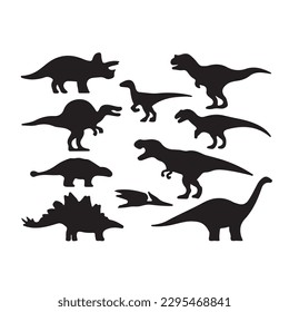 Dinosaurs and Jurassic dino monsters icons. Vector silhouette of triceratops or T-rex, brontosaurus or pterodactyl and stegosaurus, pteranodon or ceratosaurus and parasaurolophus reptile