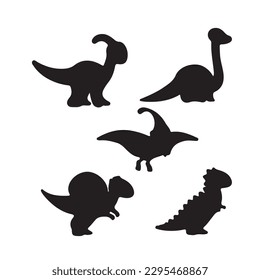 Dinosaurs and Jurassic dino monsters icons. Vector silhouette of triceratops or T-rex, brontosaurus or pterodactyl and stegosaurus, pteranodon or ceratosaurus and parasaurolophus reptile