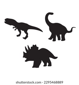 Dinosaurs and Jurassic dino monsters icons. Vector silhouette of triceratops or T-rex, brontosaurus or pterodactyl and stegosaurus, pteranodon or ceratosaurus and parasaurolophus reptile