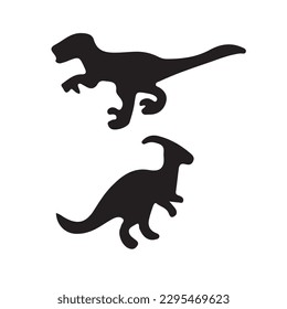 Dinosaurs and Jurassic dino monsters icons. Vector silhouette of triceratops or T-rex, brontosaurus or pterodactyl and stegosaurus, pteranodon or ceratosaurus and parasaurolophus reptile