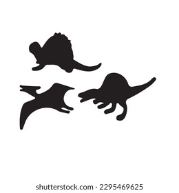 Dinosaurs and Jurassic dino monsters icons. Vector silhouette of triceratops or T-rex, brontosaurus or pterodactyl and stegosaurus, pteranodon or ceratosaurus and parasaurolophus reptile