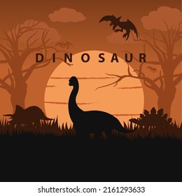 Dinosaurs and Jurassic monsters icons. Vector silhouette