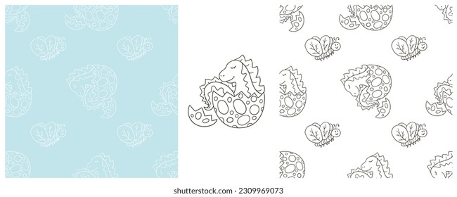 Dinosaurs of the Jurassic period. Coloring Set dinosaurs seamless pattern