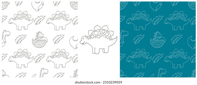 Dinosaurs of the Jurassic period. Coloring Set dinosaurs seamless pattern
