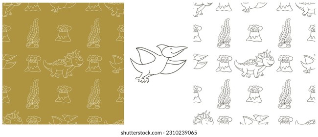 Dinosaurs of the Jurassic period. Coloring Set dinosaurs seamless pattern