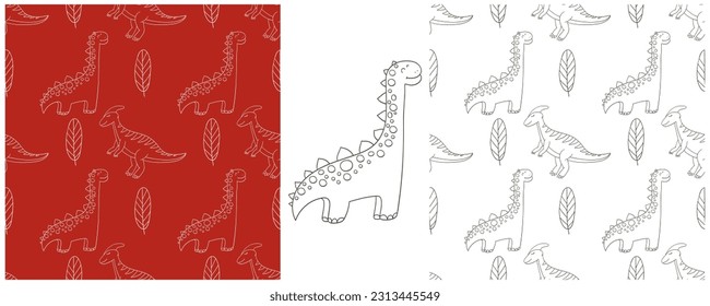 Dinosaurs of the Jurassic period. Coloring Set dinosaurs seamless pattern