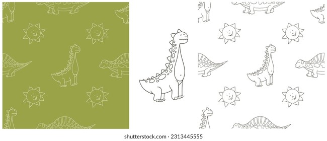 Dinosaurs of the Jurassic period. Coloring Set dinosaurs seamless pattern