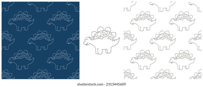 Dinosaurs of the Jurassic period. Coloring Set dinosaurs seamless pattern