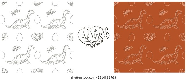 Dinosaurs of the Jurassic period. Coloring Set dinosaurs seamless pattern