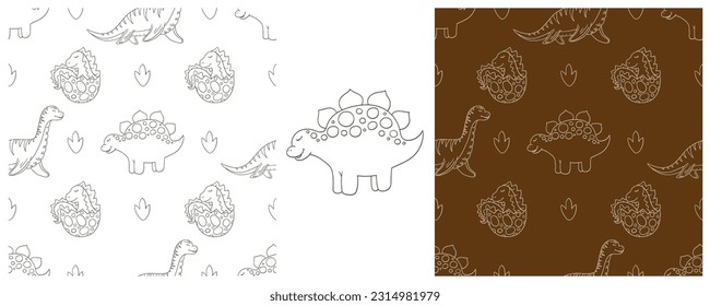 Dinosaurs of the Jurassic period. Coloring Set dinosaurs seamless pattern
