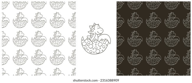 Dinosaurs of the Jurassic period. Coloring Set dinosaurs seamless pattern