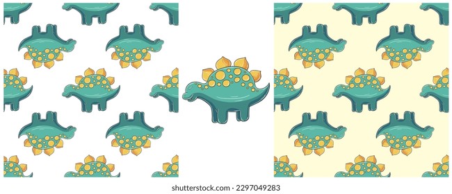 Dinosaurs of the Jurassic period. Hand drawn Set dinosaurs seamless pattern