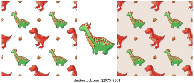 Dinosaurs of the Jurassic period. Hand drawn Set dinosaurs seamless pattern