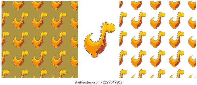 Dinosaurs of the Jurassic period. Hand drawn Set dinosaurs seamless pattern