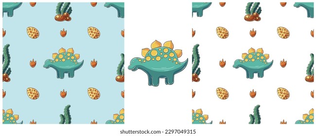 Dinosaurs of the Jurassic period. Hand drawn Set dinosaurs seamless pattern