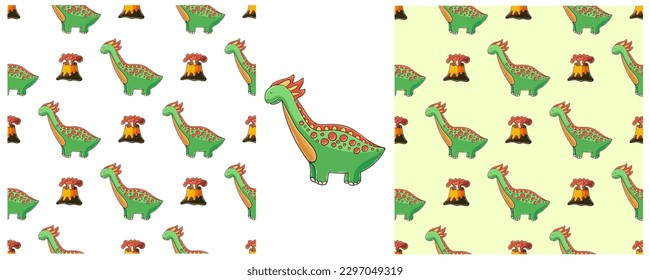 Dinosaurs of the Jurassic period. Hand drawn Set dinosaurs seamless pattern