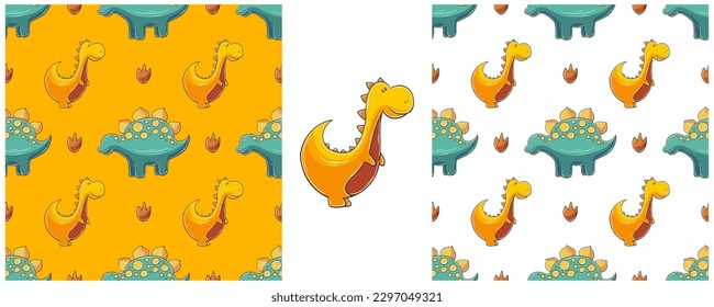 Dinosaurs of the Jurassic period. Hand drawn Set dinosaurs seamless pattern