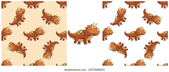 Dinosaurs of the Jurassic period. Hand drawn Set dinosaurs seamless pattern