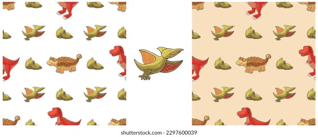 Dinosaurs of the Jurassic period. Hand drawn Set dinosaurs seamless pattern