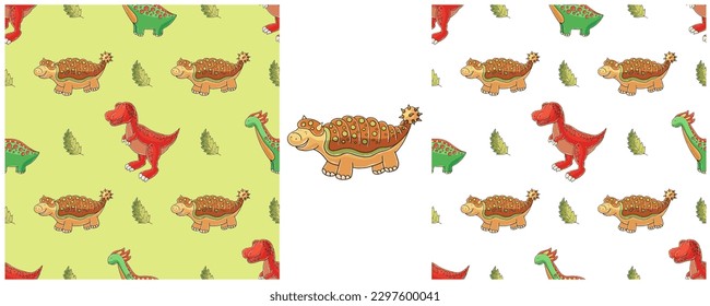 Dinosaurs of the Jurassic period. Hand drawn Set dinosaurs seamless pattern