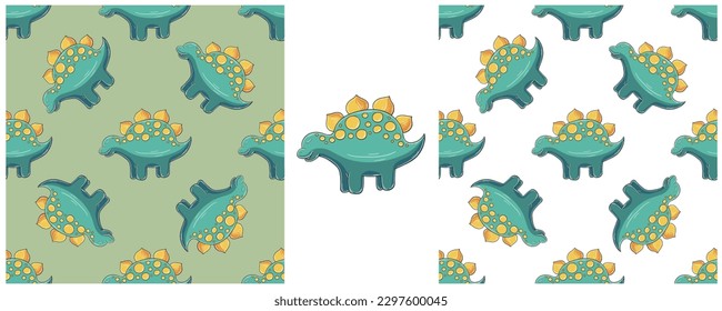 Dinosaurs of the Jurassic period. Hand drawn Set dinosaurs seamless pattern