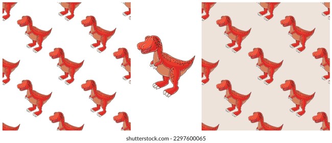 Dinosaurs of the Jurassic period. Hand drawn Set dinosaurs seamless pattern