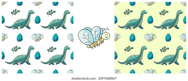 Dinosaurs of the Jurassic period. Hand drawn Set dinosaurs seamless pattern