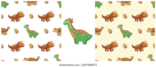 Dinosaurs of the Jurassic period. Hand drawn Set dinosaurs seamless pattern