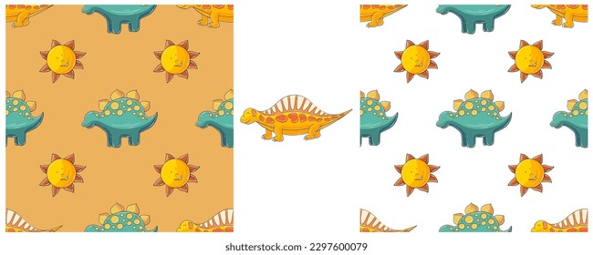 Dinosaurs of the Jurassic period. Hand drawn Set dinosaurs seamless pattern