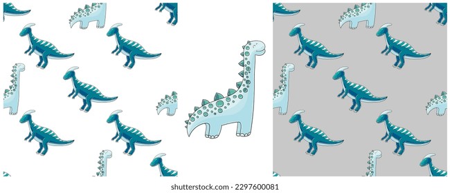 Dinosaurs of the Jurassic period. Hand drawn Set dinosaurs seamless pattern