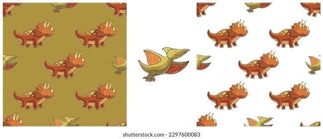 Dinosaurs of the Jurassic period. Hand drawn Set dinosaurs seamless pattern