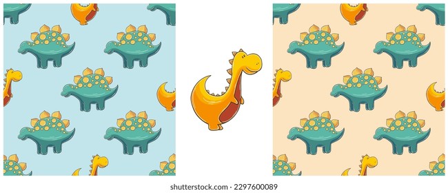 Dinosaurs of the Jurassic period. Hand drawn Set dinosaurs seamless pattern