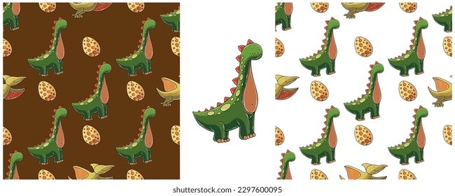 Dinosaurs of the Jurassic period. Hand drawn Set dinosaurs seamless pattern