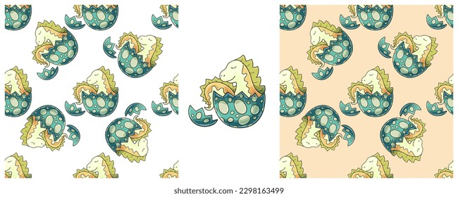 Dinosaurs of the Jurassic period. Hand drawn Set dinosaurs seamless pattern