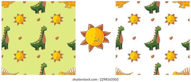 Dinosaurs of the Jurassic period. Hand drawn Set dinosaurs seamless pattern