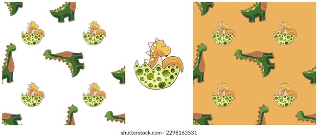 Dinosaurs of the Jurassic period. Hand drawn Set dinosaurs seamless pattern