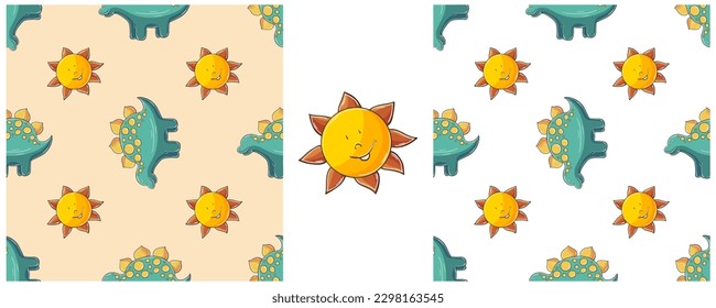 Dinosaurs of the Jurassic period. Hand drawn Set dinosaurs seamless pattern