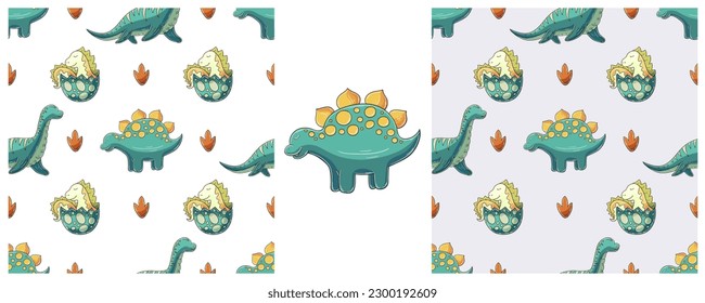 Dinosaurs of the Jurassic period. Hand drawn Set dinosaurs seamless pattern