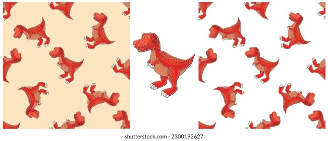Dinosaurs of the Jurassic period. Hand drawn Set dinosaurs seamless pattern