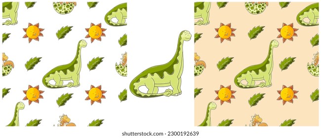 Dinosaurs of the Jurassic period. Hand drawn Set dinosaurs seamless pattern