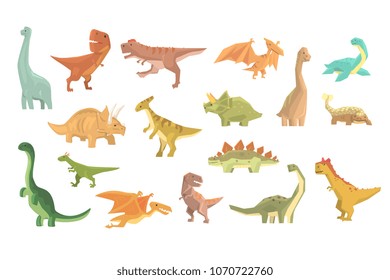 Dinosaurs Of Jurassic Period Set Of Prehistoric Extinct Giant Reptiles Cartoon Realistic Animals.