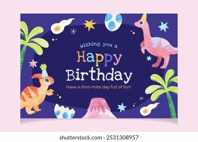 Dinosaurs Kids Birthday Banner Watercolor Template