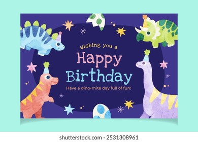 Dinosaurs Kids Birthday Banner Watercolor Template