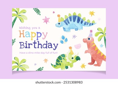 Dinosaurs Kids Birthday Banner Watercolor Template