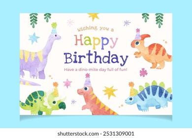 Dinosaurs Kids Birthday Banner Watercolor Template