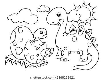 dinosaurios y niños dibujos animados página de color lindo para niños vector