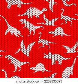 dinosaurs knitted seamless pattern, vector illustration