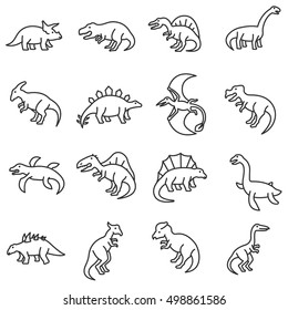 Dinosaurs, line icons set. Reptiles, symbols collection. reptiles mesozoic era, vector linear illustration